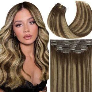 14” Brown & Blonde 4/26 Ultra Seamless PU Clip In Human Hair Extensions 110g HA2
